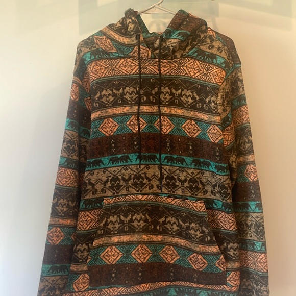 Southwestern / mountain vibes hooded fleece pullover large - Picture 1 of 3